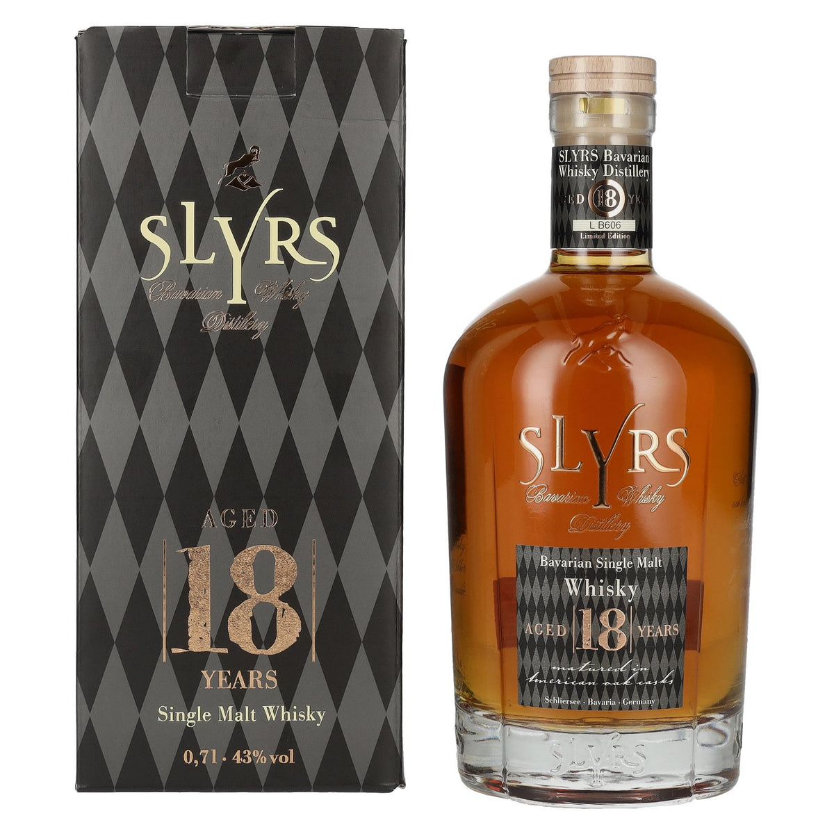 Whisky single malt bavarois Slyrs 18 ans d'âge, édition limitée, 43 % vol., 0,7 l, dans un coffret cadeau