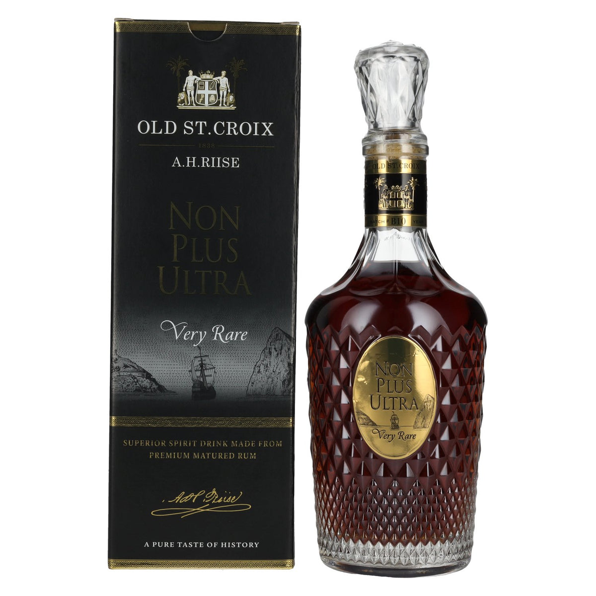 Old St. Croix A.H. Riise NON PLUS ULTRA Zeer zeldzame sterke drank 42% vol. 0,7 l in geschenkverpakking