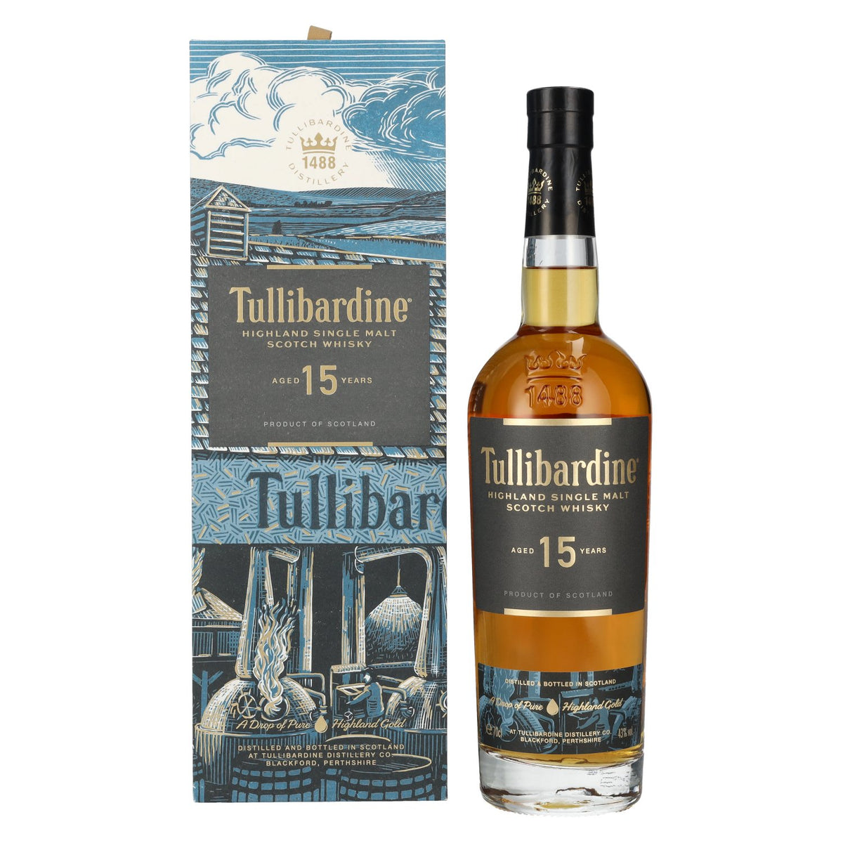 Tullibardine 15 Years Old Highland Single Malt Scotch Whisky 43% vol. 0,7 l in geschenkverpakking
