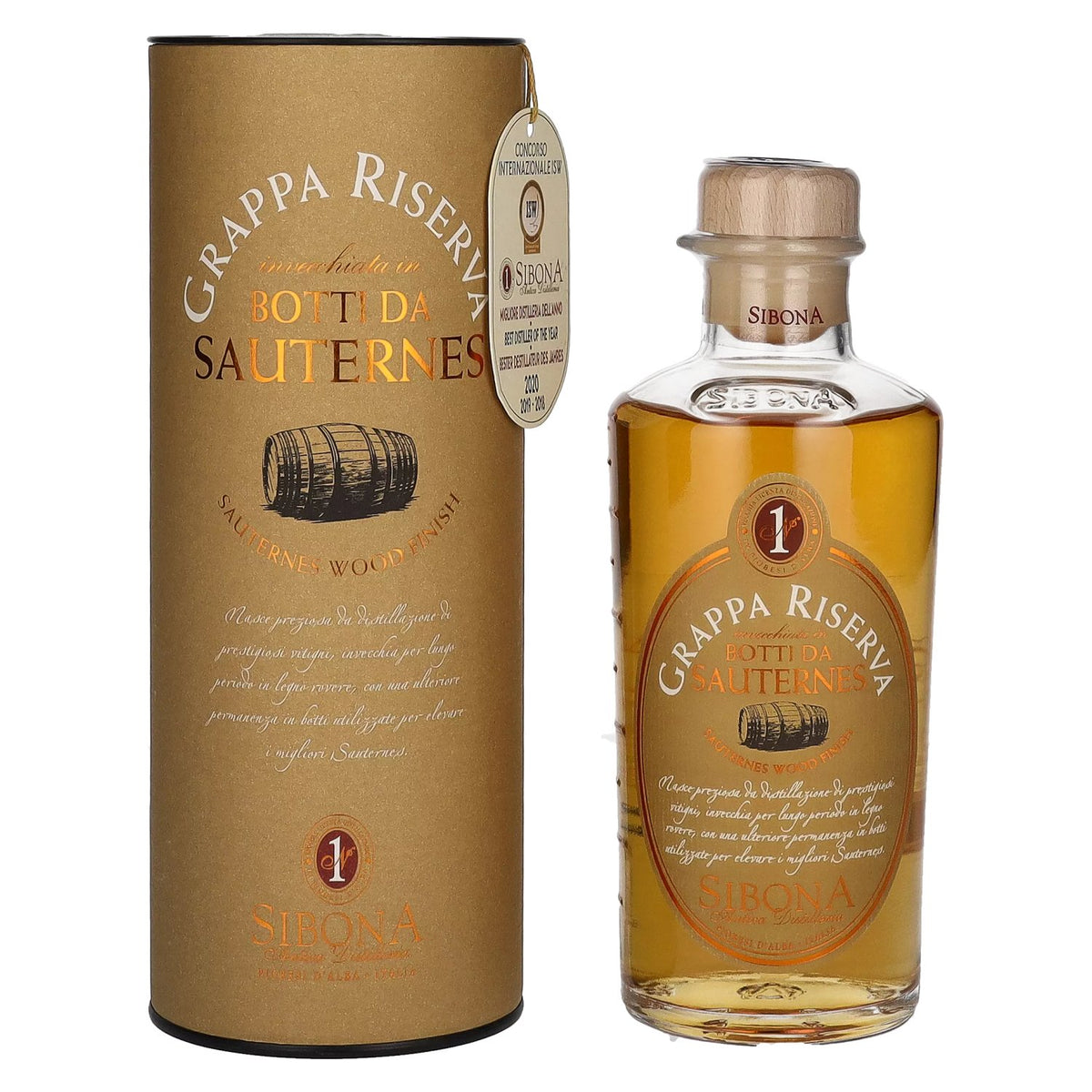 Sibona GRAPPA RISERVA Botti da SAUTERNES 44% vol. 0,5 l in geschenkverpakking
