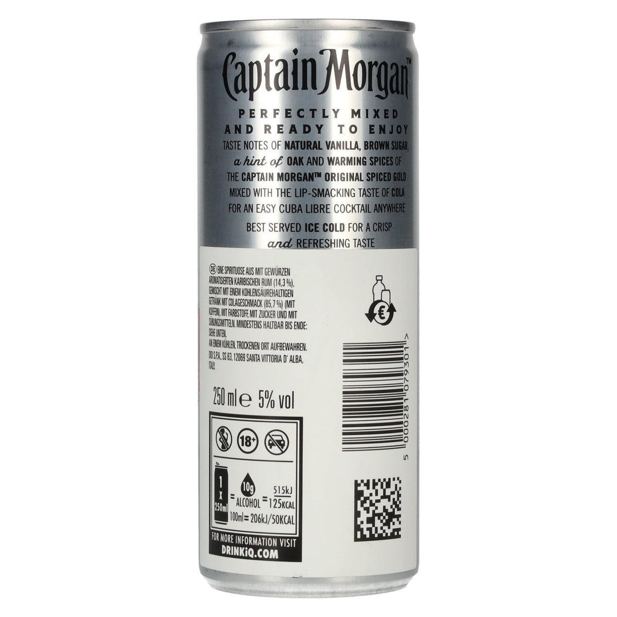 Captain Morgan Original Spiced Gold &amp; Cola 5% vol. Blikje van 0,25 l, statiegeld
