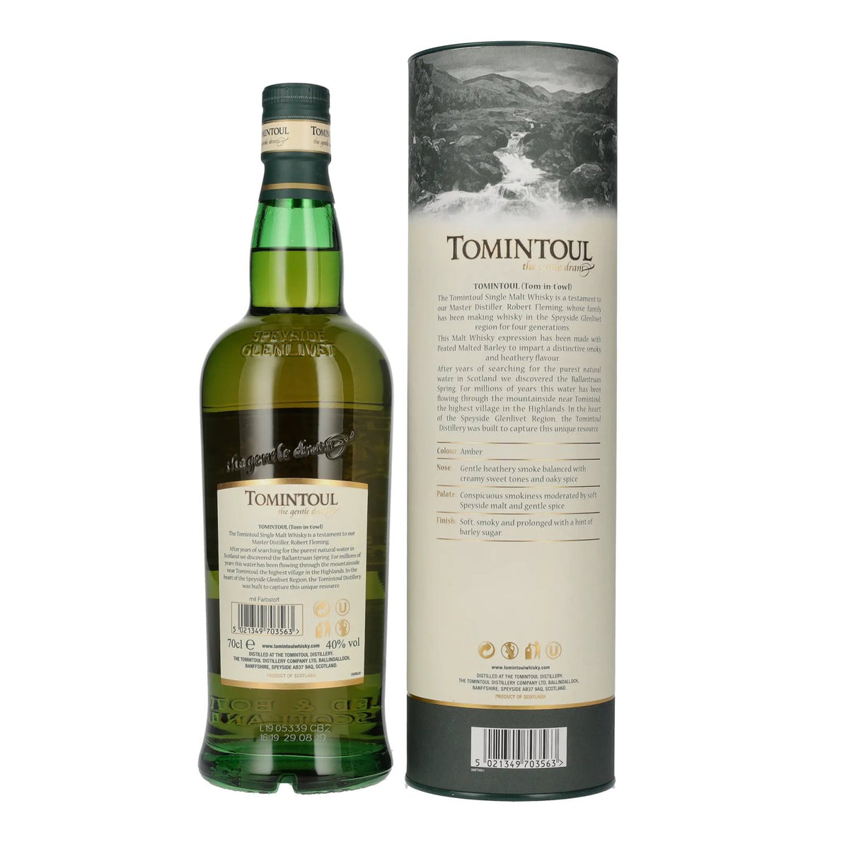 Tomintoul 15 ans d'âge, AVEC UNE NOTE TOURBÉE, 40 % vol., 0,7 l, dans un coffret cadeau