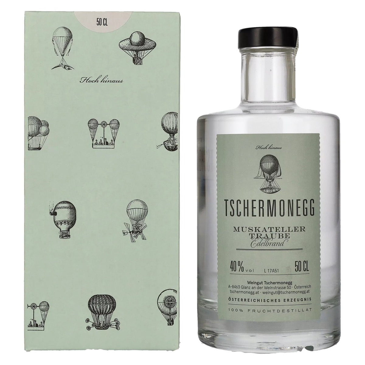 Eau-de-vie de raisin Muscat de Tschermonegg, 40 % vol., 0,5 l, dans un coffret cadeau