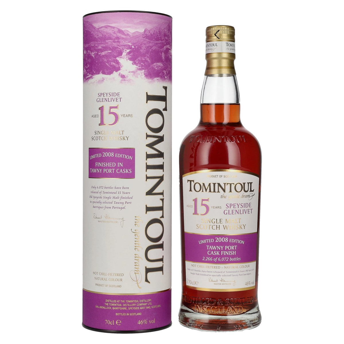 Tomintoul 15 ans d'âge, finition en fûts de porto TAWNY 2008, 46 % vol., 0,7 l, dans un coffret cadeau