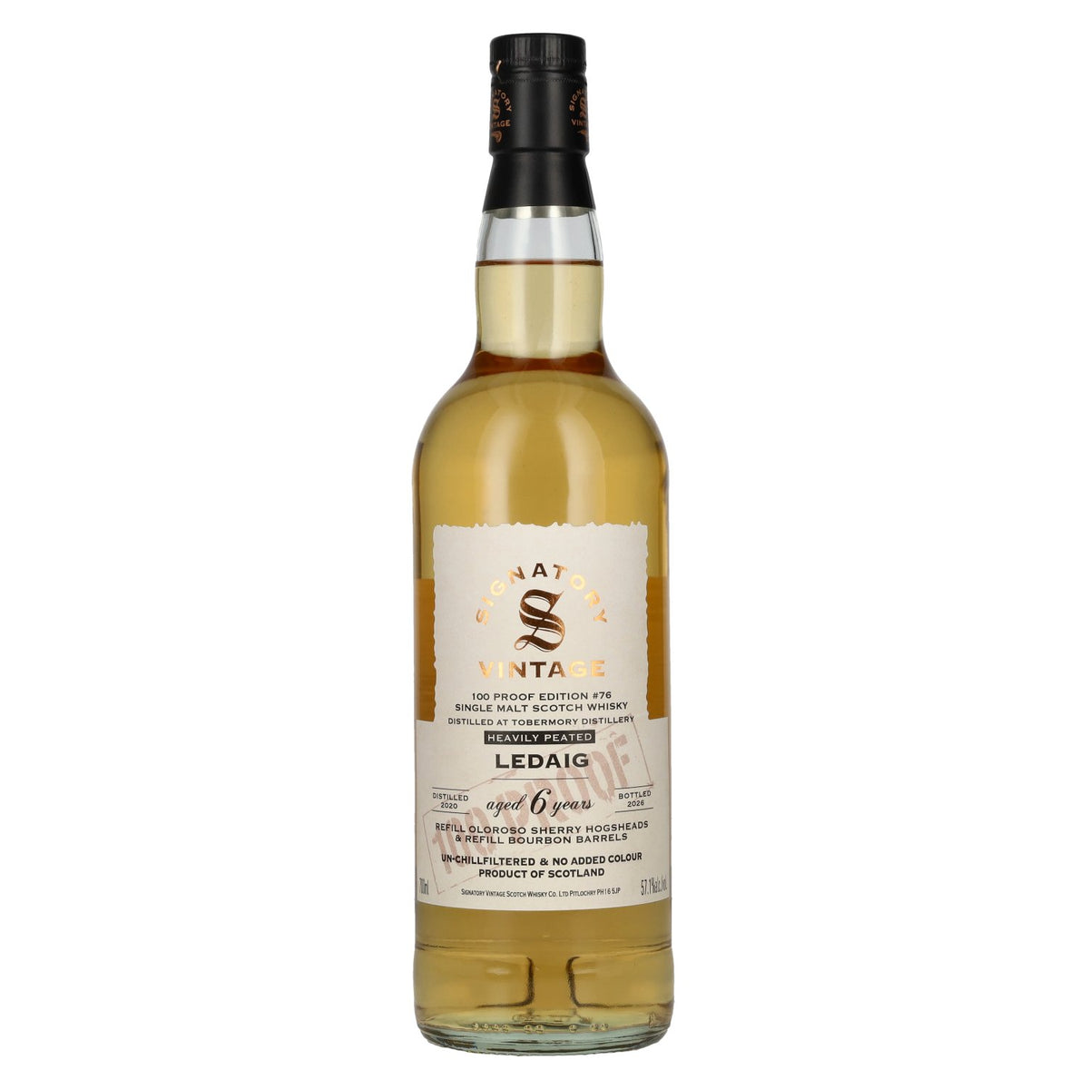 Signatory Vintage 100 Proof Edition LEDAIG Single Malt de 6 ans d'âge n° 76 2020 57,1 % vol. 0,7 l