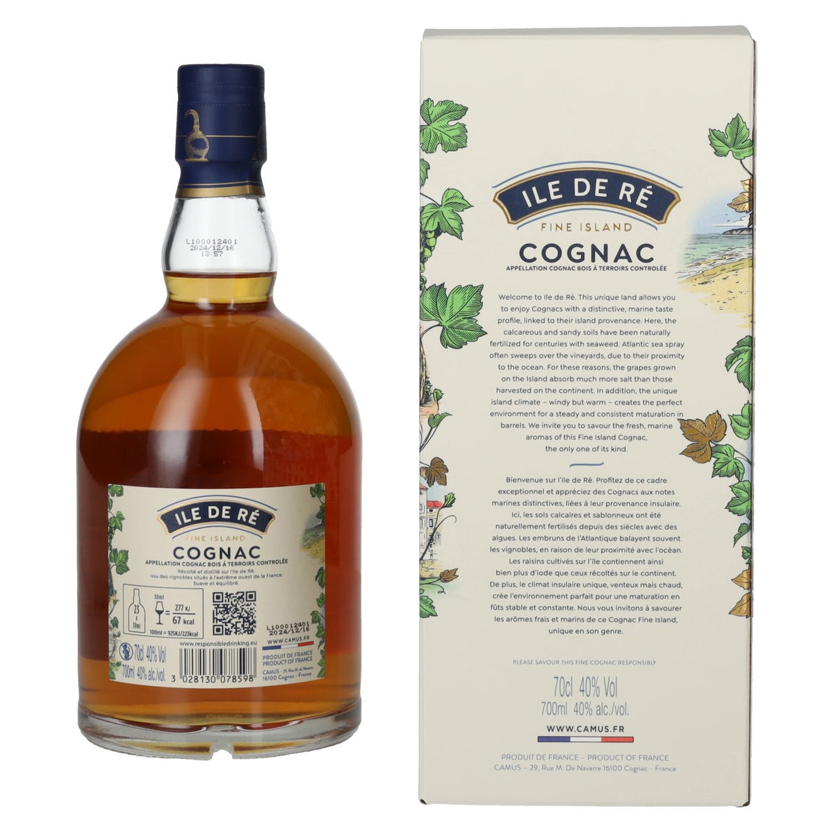 Camus ILE DE RÉ Fine Island Cognac 40 % vol., 0,7 l, dans un coffret cadeau