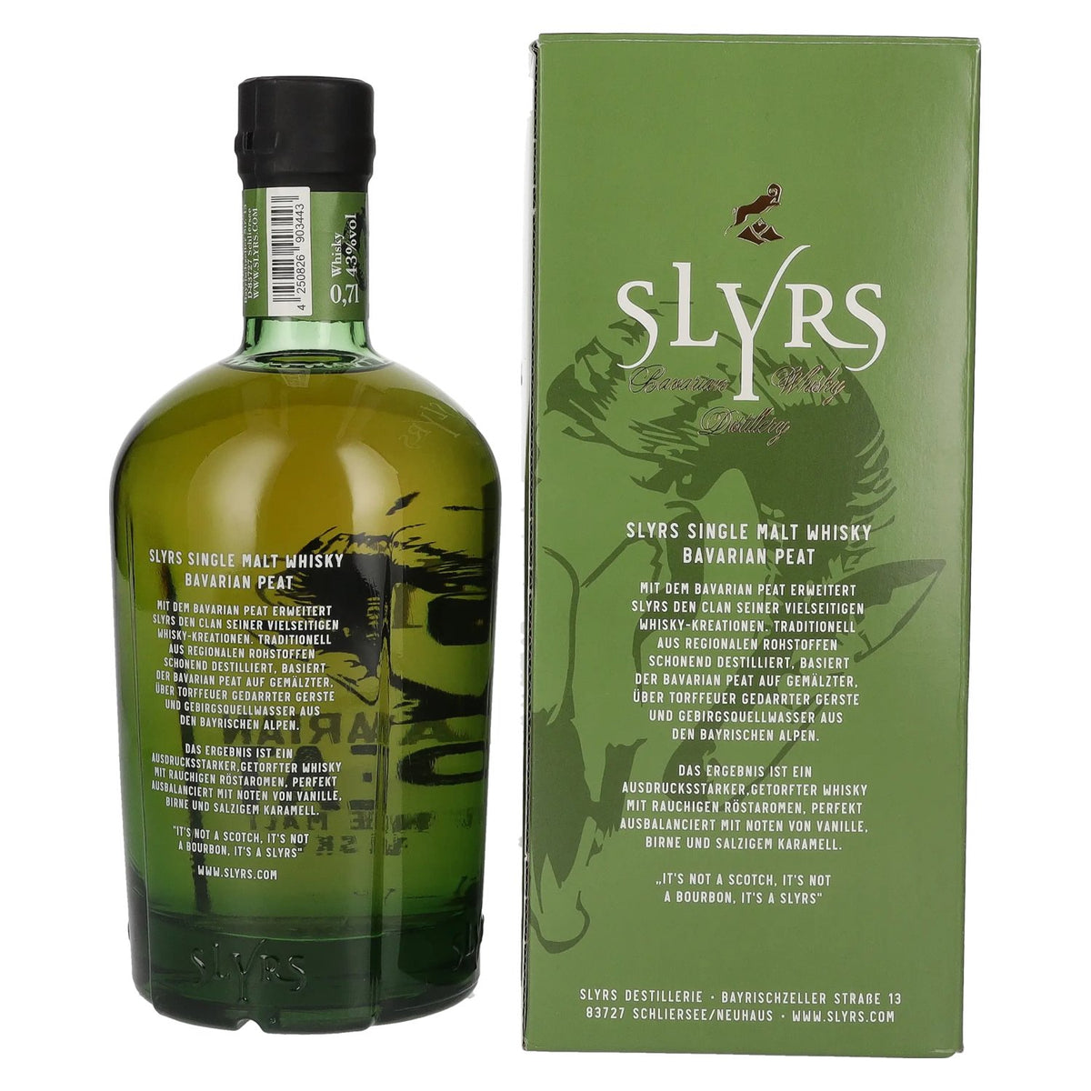 Slyrs Bavarian Peat Single Malt Whisky 43% vol. 0,7 l in geschenkverpakking
