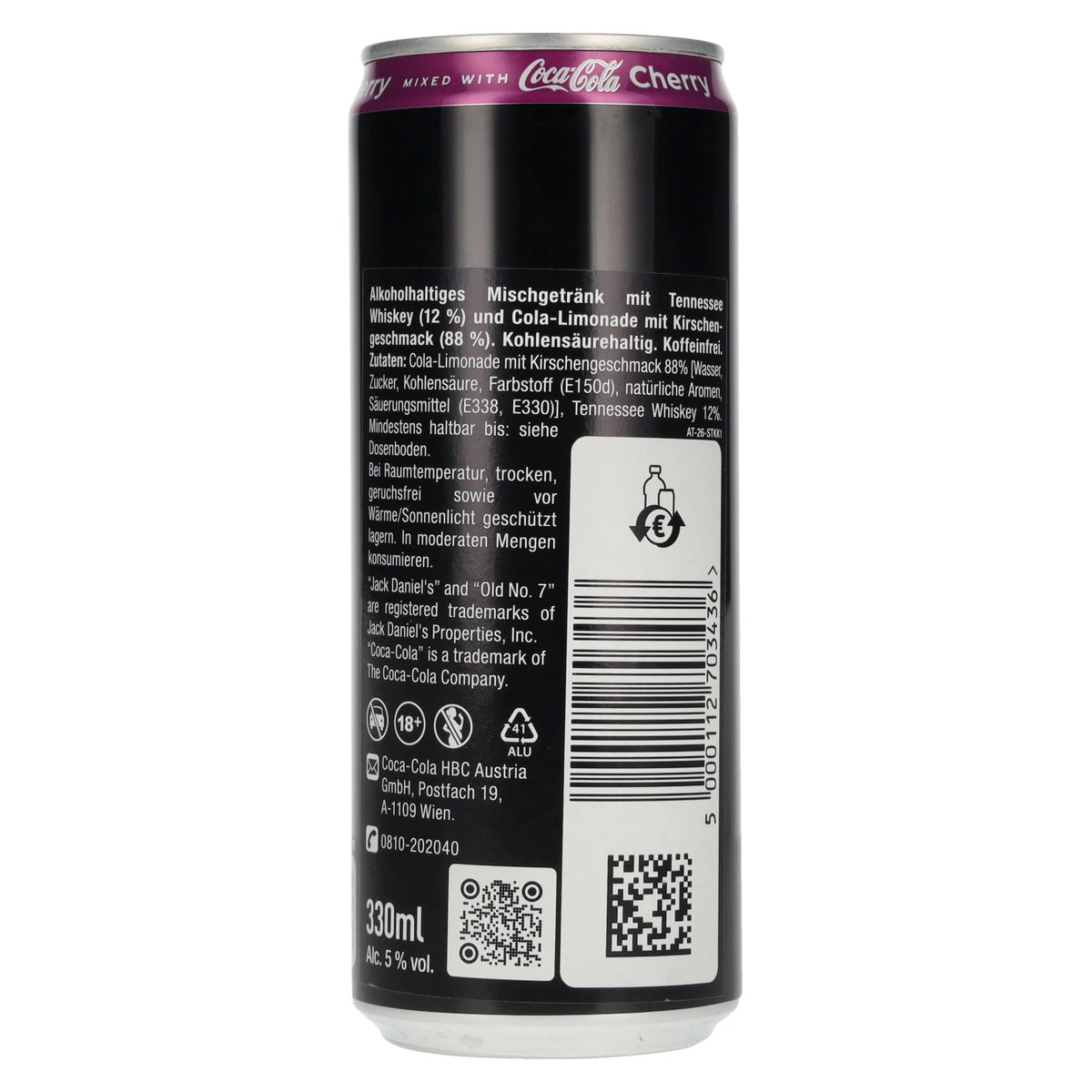 Whisky Jack Daniel's n° 7 &amp; Coca Cola CHERRY 5 % vol., canette de 0,33 l, consigne